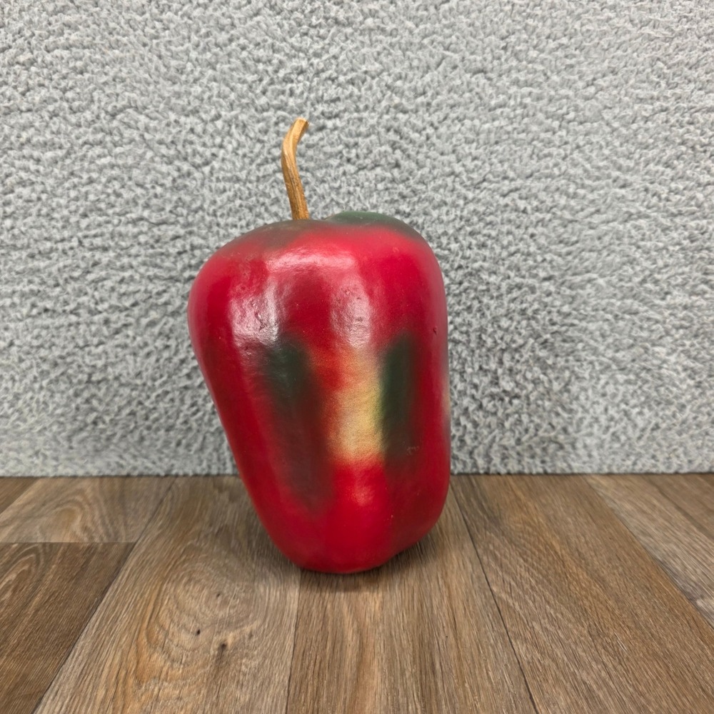 Vintage Hand Painted Gourd Apple Folk Art Sculpture Red Green Rustic Decor 9"